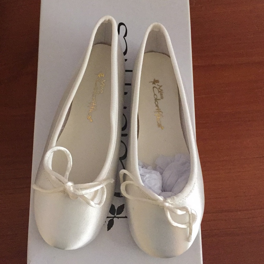 Satin Ballet Slipper Shoes WHITE or IVORY: 5 toddler, child 8, 9.5, 12.5,13.5, - Picture 2 of 4